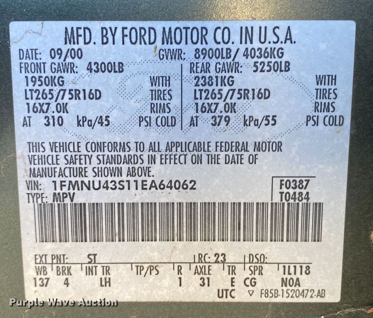 image for item DN8130 2001 Ford Excursion  SUV