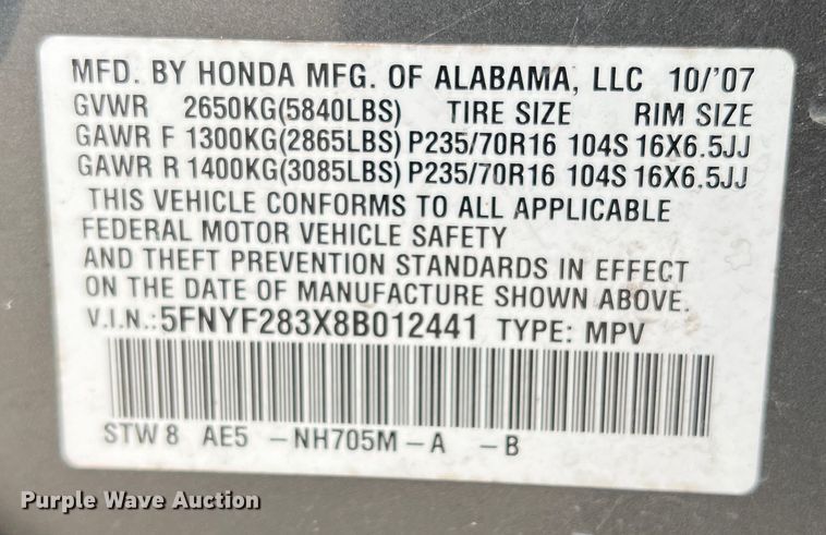 image for item DO8963 2008 Honda Pilot  SUV
