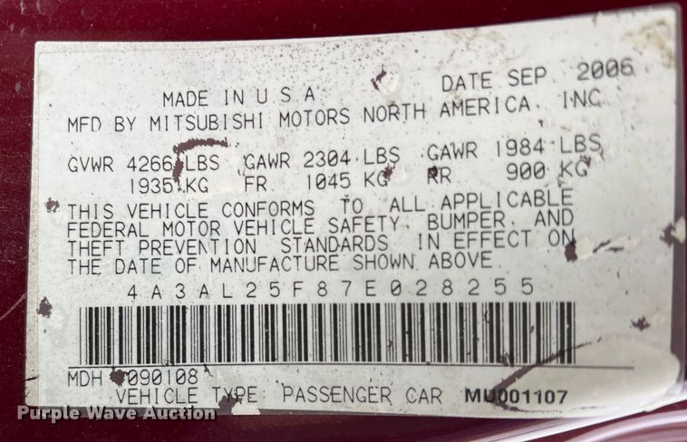 image for item DP0001 2007 Mitsubishi Eclipse Spyder  convertible