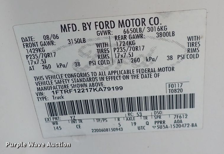 image for item DQ3914 2007 Ford F150  pickup truck