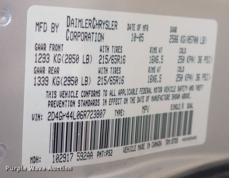 image for item DQ5051 2006 Dodge Grand Caravan  van