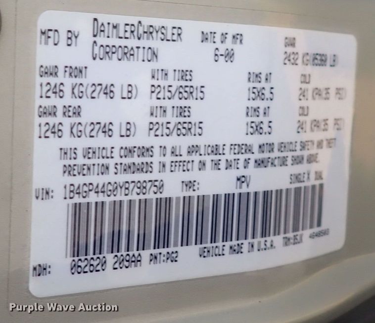 image for item DQ5052 2000 Dodge Grand Caravan  van