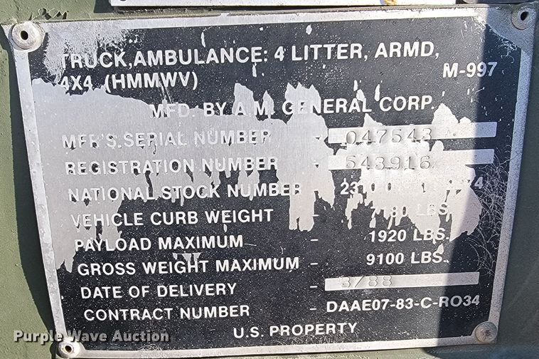 image for item HG9380 1988 Am General Humvee