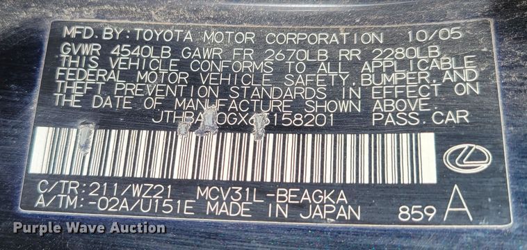 image for item LY9885 2006 Lexus ES 330