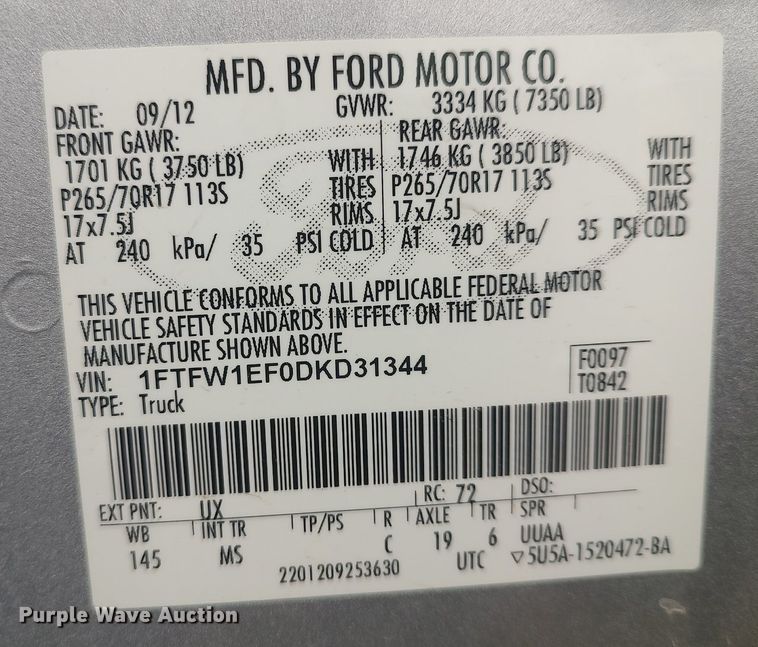 image for item MM9929 2013 Ford F150  SuperCrew pickup truck