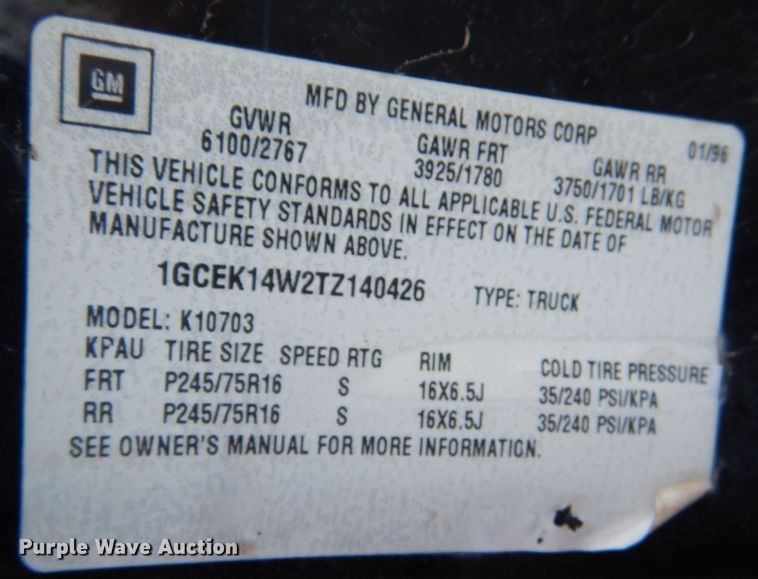 image for item MP9036 1996 Chevrolet K1500  pickup truck