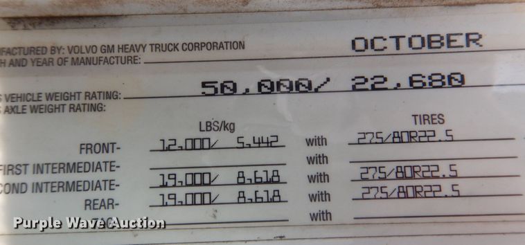 image for item MW9304 1995 White GMC WG  fertilizer delivery truck