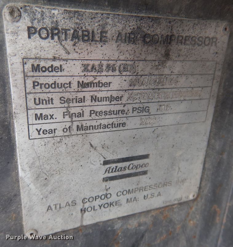 image for item DK2085 2001 Atlas Copco XAS96  air compressor