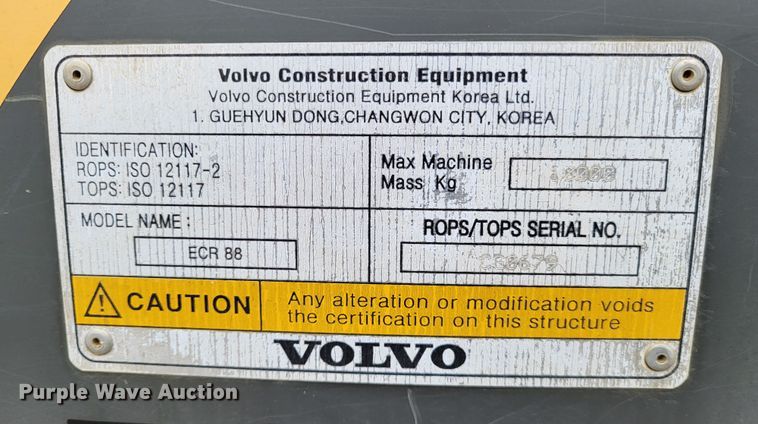 image for item DO3521 2012 Volvo ECR88  mini excavator