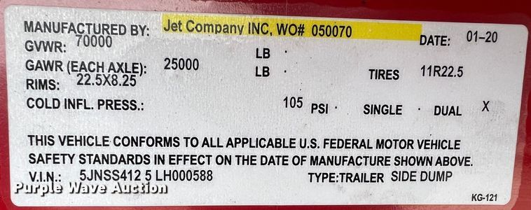 image for item ID9350 2020 Jet  side dump trailer