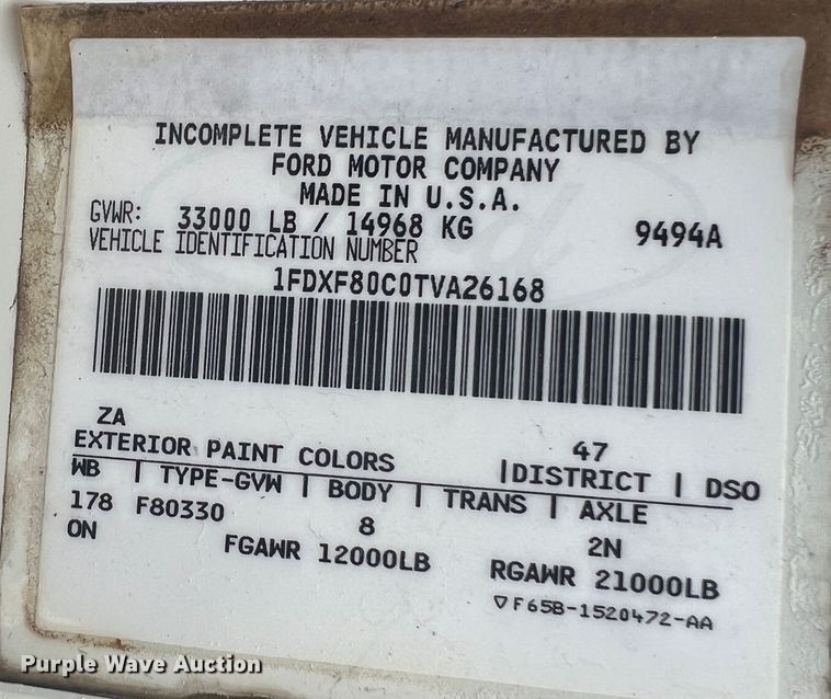 image for item JU9727 1996 Ford F800  utility / service truck