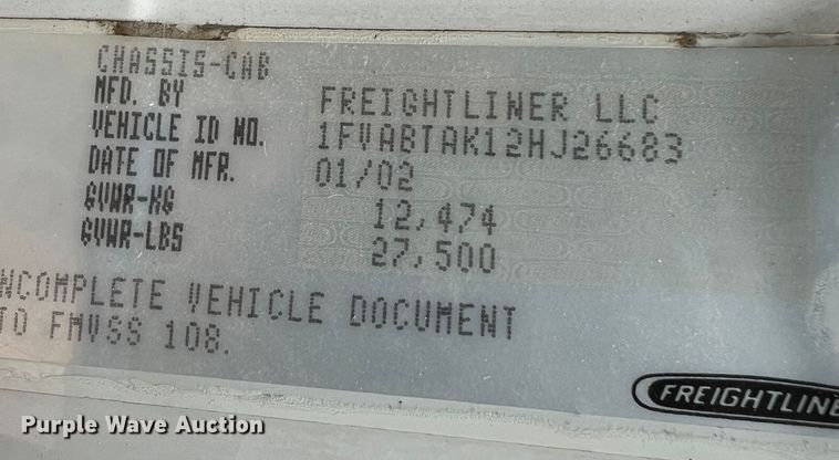 image for item JU9728 2002 Freightliner FL70  utility / service truck