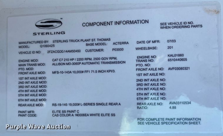 image for item JW9248 2004 Sterling Acterra  utility / service truck