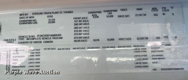 image for item JW9248 2004 Sterling Acterra  utility / service truck