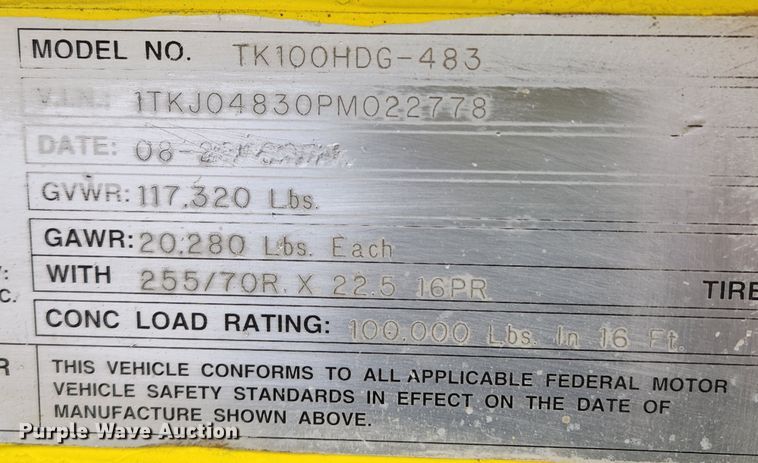 image for item KT9525 1993 Trail King TK100HDG-483  lowboy equipment trailer