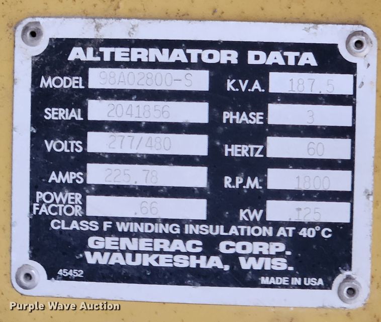 image for item KT9531 1998 Generac 98A02800-S  generator