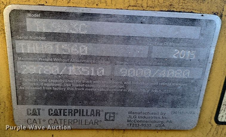 image for item LK9511 2015 Caterpillar TL943C  telehandler