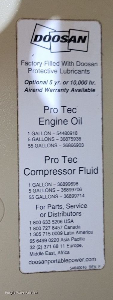 image for item LY9863 2010 Ingersoll Rand P185WJDU-T1  air compressor