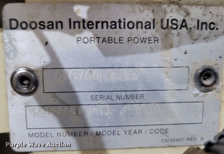 image for item LY9863 2010 Ingersoll Rand P185WJDU-T1  air compressor