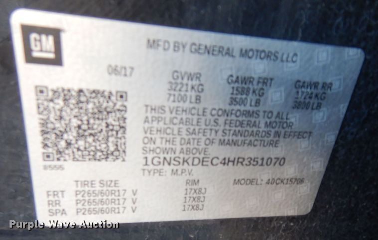 image for item DH3816 2017 Chevrolet Tahoe Police  SUV