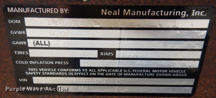 image for item DK7543 2006 Neal  equipment trailer