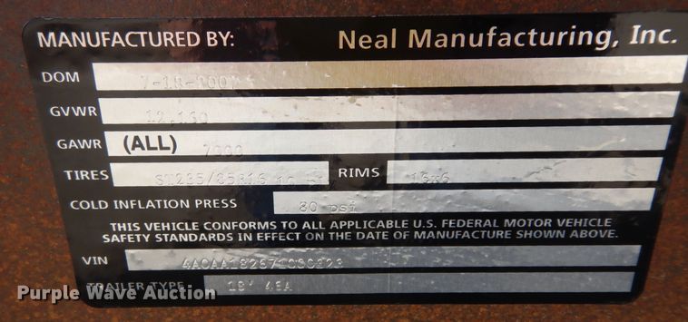 image for item DK7544 2007 Neal  equipment trailer