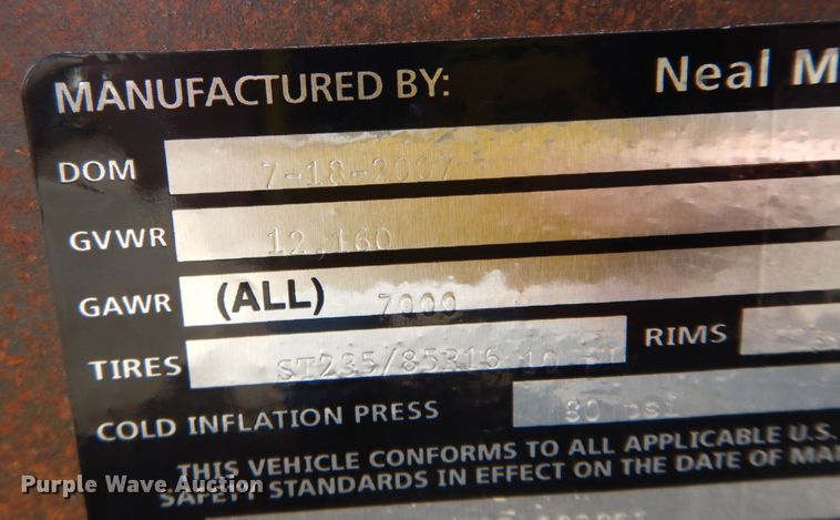 image for item DK7544 2007 Neal  equipment trailer