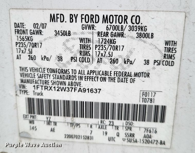 image for item DO3527 2007 Ford F150 XL  SuperCab pickup truck