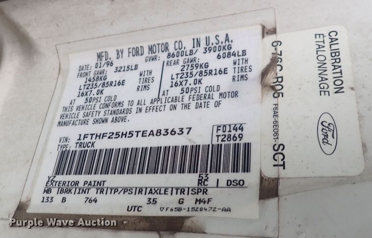 image for item DQ3917 1996 Ford F250 XL  pickup truck