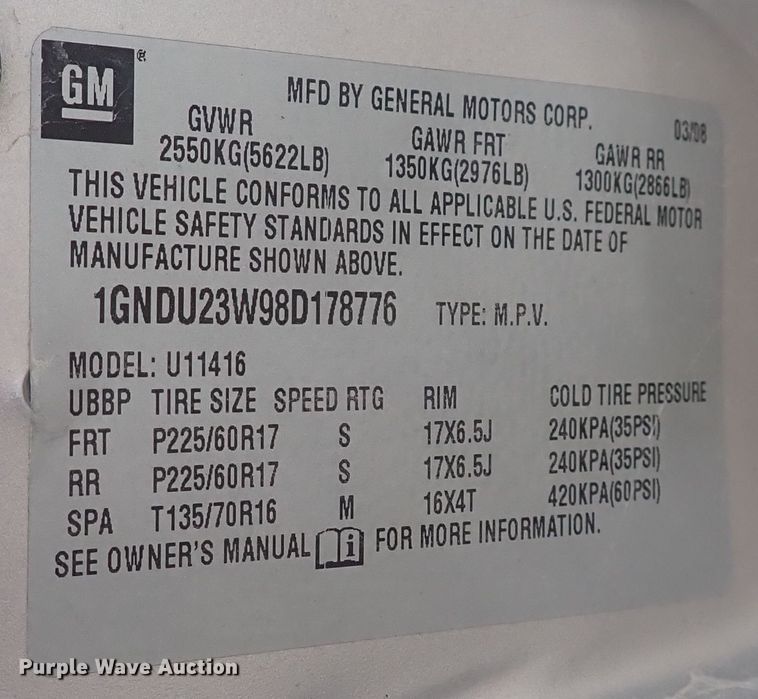 image for item DQ4929 2008 Chevrolet Uplander  van