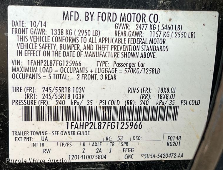 image for item ID9326 2015 Ford Taurus Police Interceptor