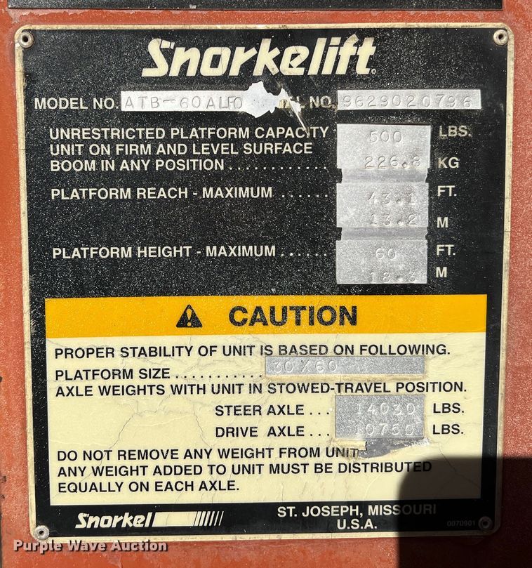 image for item ID9338 1996 Snorkelift ATB-60  boom lift