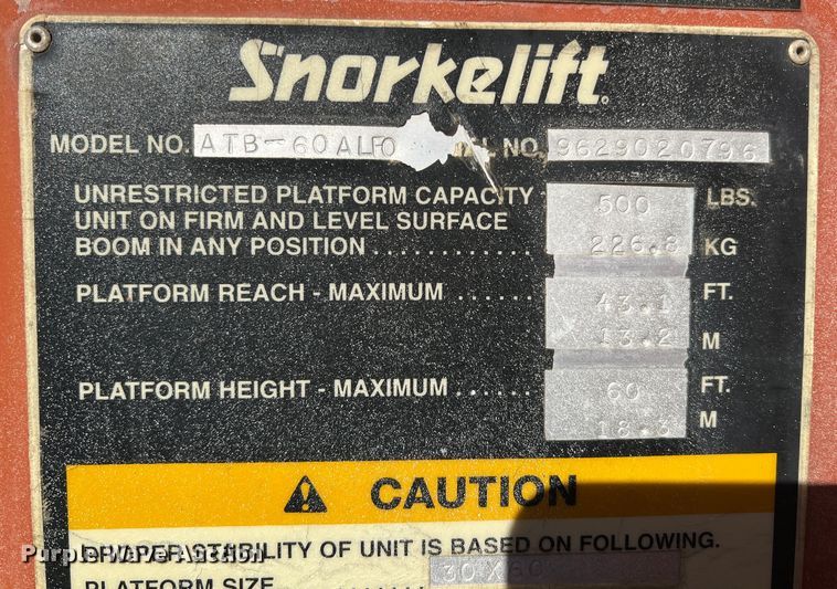 image for item ID9338 1996 Snorkelift ATB-60  boom lift