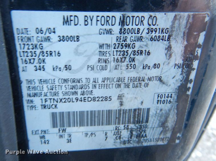 image for item KF9498 2004 Ford F250 Super Duty XL  SuperCab pickup truck