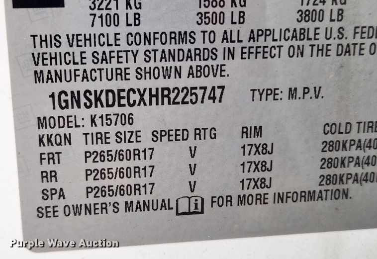 image for item KT9509 2017 Chevrolet Tahoe Police  SUV