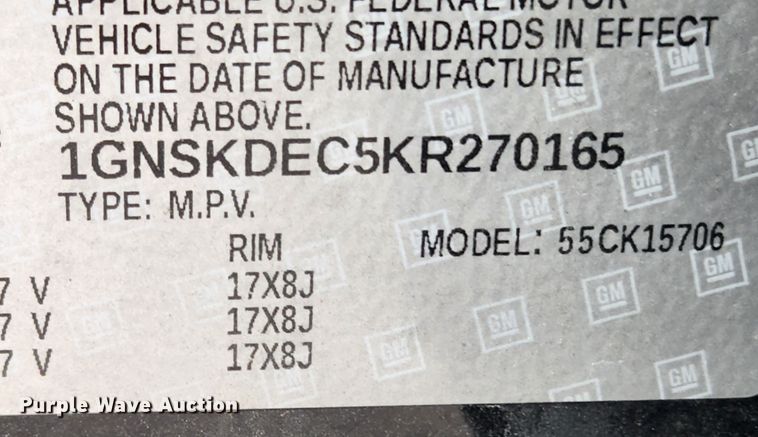 image for item KT9510 2019 Chevrolet Tahoe Police  SUV