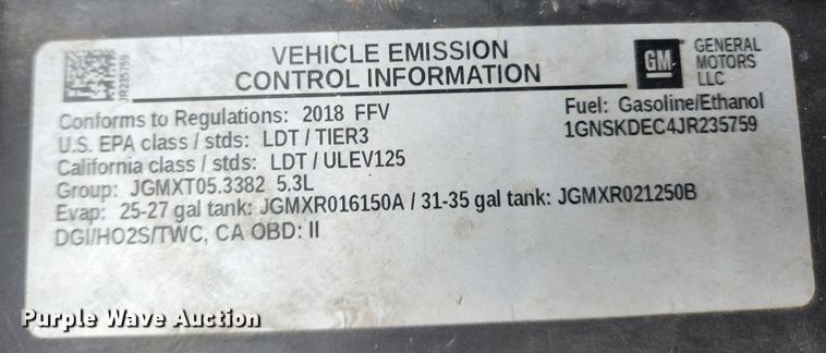 image for item KT9511 2018 Chevrolet Tahoe Police  SUV