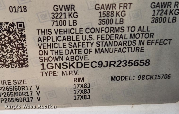 image for item KT9512 2018 Chevrolet Tahoe Police  SUV