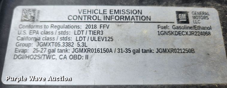 image for item KT9513 2018 Chevrolet Tahoe Police  SUV