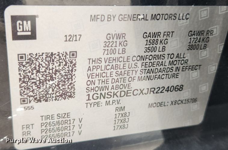 image for item KT9513 2018 Chevrolet Tahoe Police  SUV