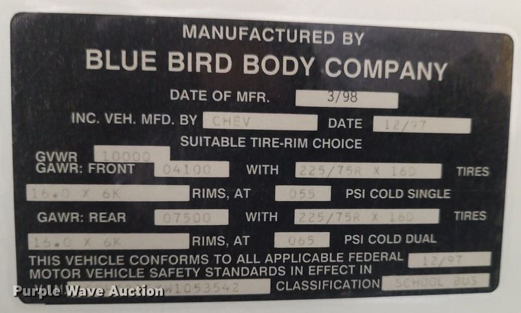 image for item MM9934 1998 Chevrolet Express G3500  school bus