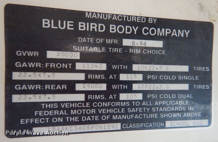 image for item MP9034 1994 Blue Bird TC2000  school bus