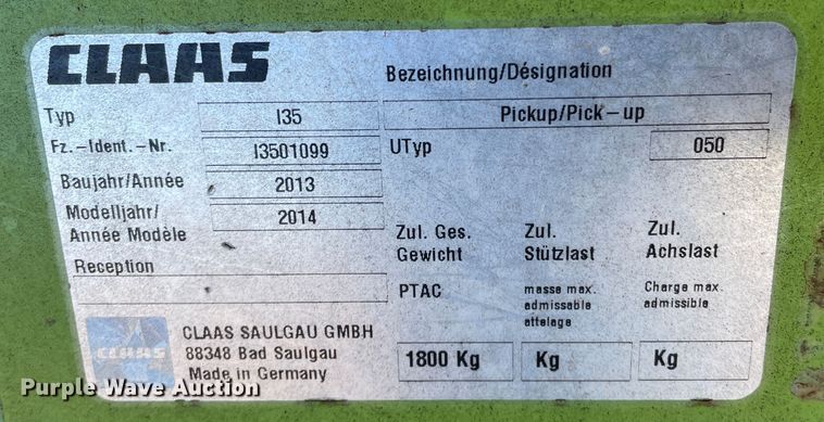 image for item DN4525 2014 Claas 380  pickup head