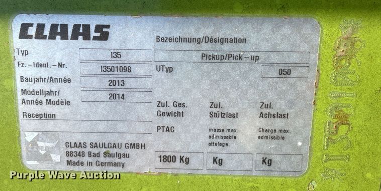 image for item DN4530 2014 Claas 380  pickup head