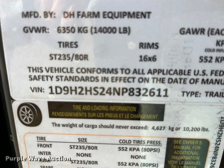 image for item MW9448 2022 DH Farm HT42  hay bale trailer