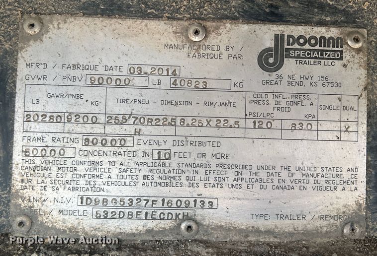 image for item DK7205 2015 Doonan CDKH  drop deck equipment trailer