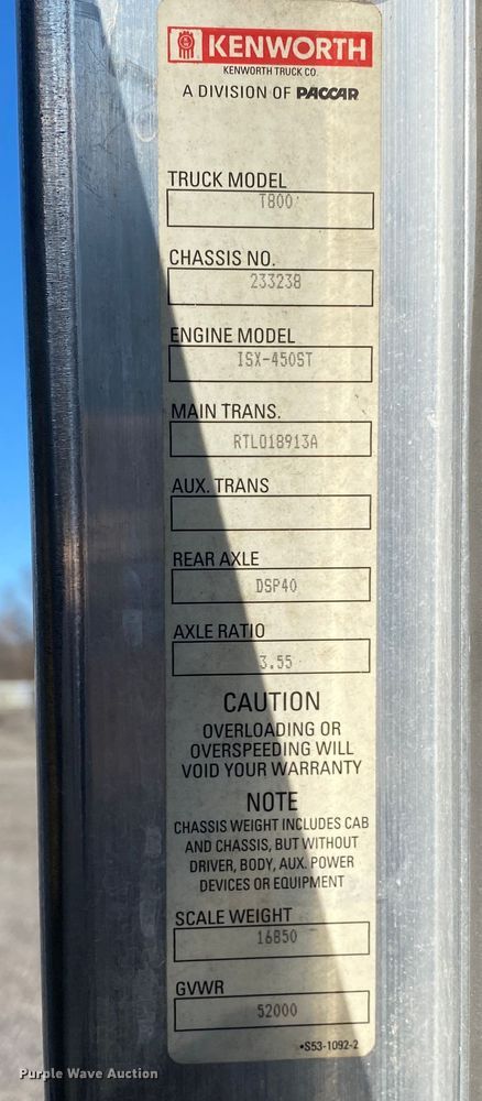 image for item JW9250 2008 Kenworth T800  semi truck