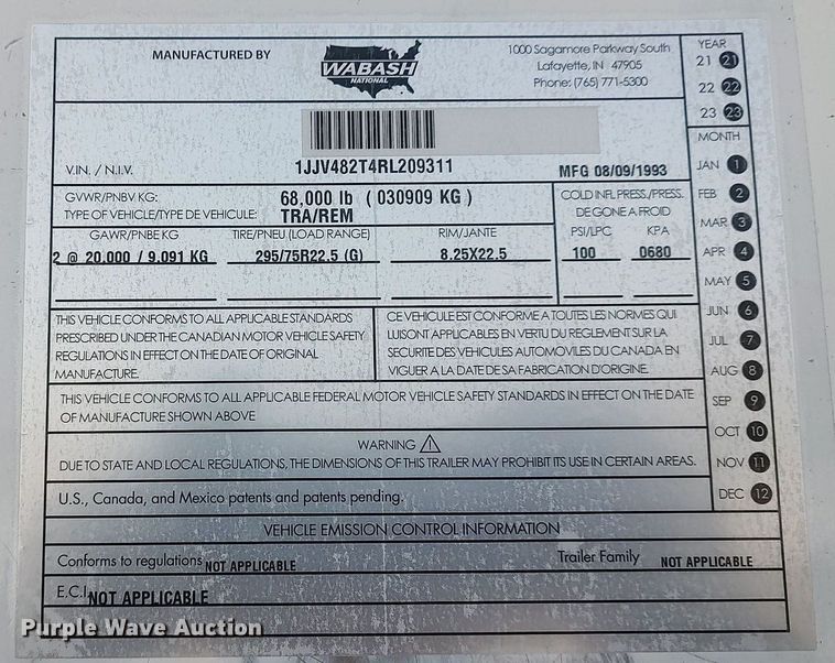 image for item MM9942 1994 Wabash National  dry van trailer