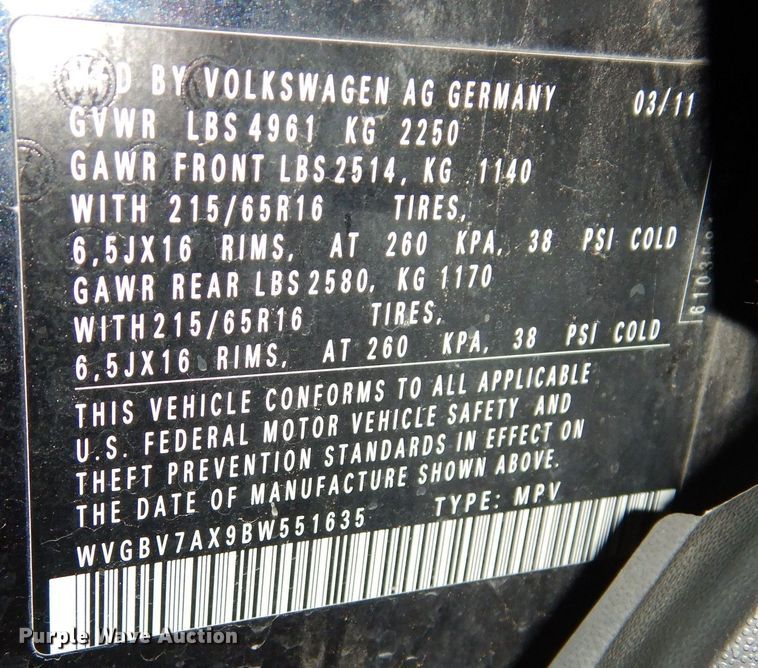 image for item DS6312 2011 Volkswagen Tiguan SE SUV