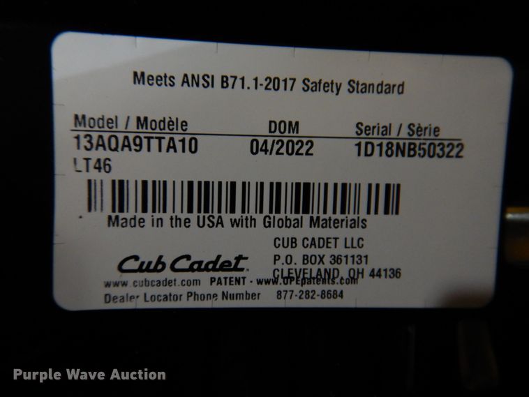 image for item IO9251 2022 Cub Cadet LT46  lawn mower